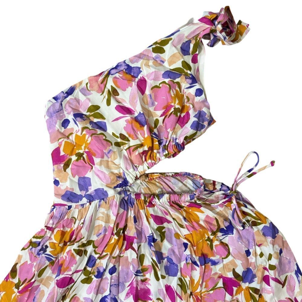 Sky to Moon One Shoulder Colorful Floral Side Cutout Mini Dress Size Small - Picture 8 of 10